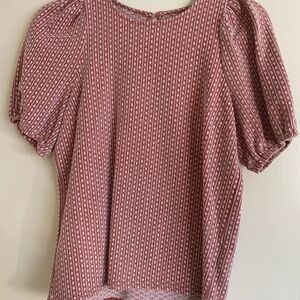 Madewell Pink Puff Sleeve Blouse with Peter Pan Collar